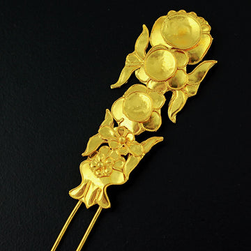 Handmade Miao Filigreed 2-Prong Costume Hair Stick Flowers Gold